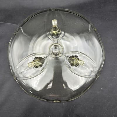 Vintage Lancaster Elegant Glass Three Footed Cake Serving Plate Yellow Scalloped - Thumbnail 4