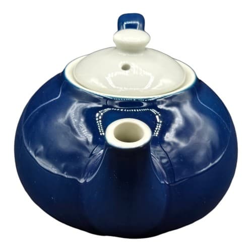 VTG Mayer Individual Teapot Restaurant Ware Deep Blue White Lid Round New 1984 - Thumbnail 2