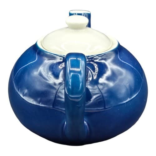 VTG Mayer Individual Teapot Restaurant Ware Deep Blue White Lid Round New 1984 - Thumbnail 3