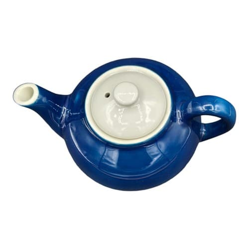 VTG Mayer Individual Teapot Restaurant Ware Deep Blue White Lid Round New 1984 - Thumbnail 4