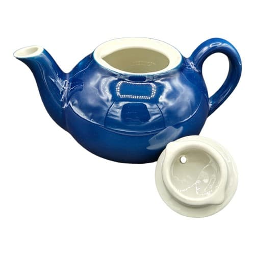 VTG Mayer Individual Teapot Restaurant Ware Deep Blue White Lid Round New 1984 - Thumbnail 5