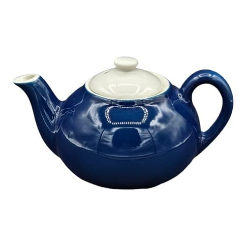 VTG Mayer Individual Teapot Restaurant Ware Deep Blue White Lid Round New 1984 - Thumbnail 8