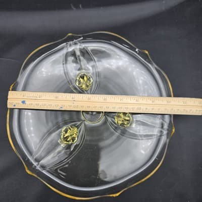 Vintage Lancaster Elegant Glass Three Footed Cake Serving Plate Yellow Scalloped - Thumbnail 7