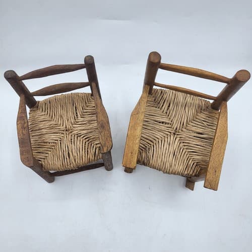 Handmade Wooden Rattan Rocking & Chair Brown Dollhouse Furniture Cottagecore - Thumbnail 2