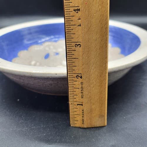 Clay City Pottery Pie Plate Deep Dish Blue Stoneware Hearts Signed Collectible - Thumbnail 8
