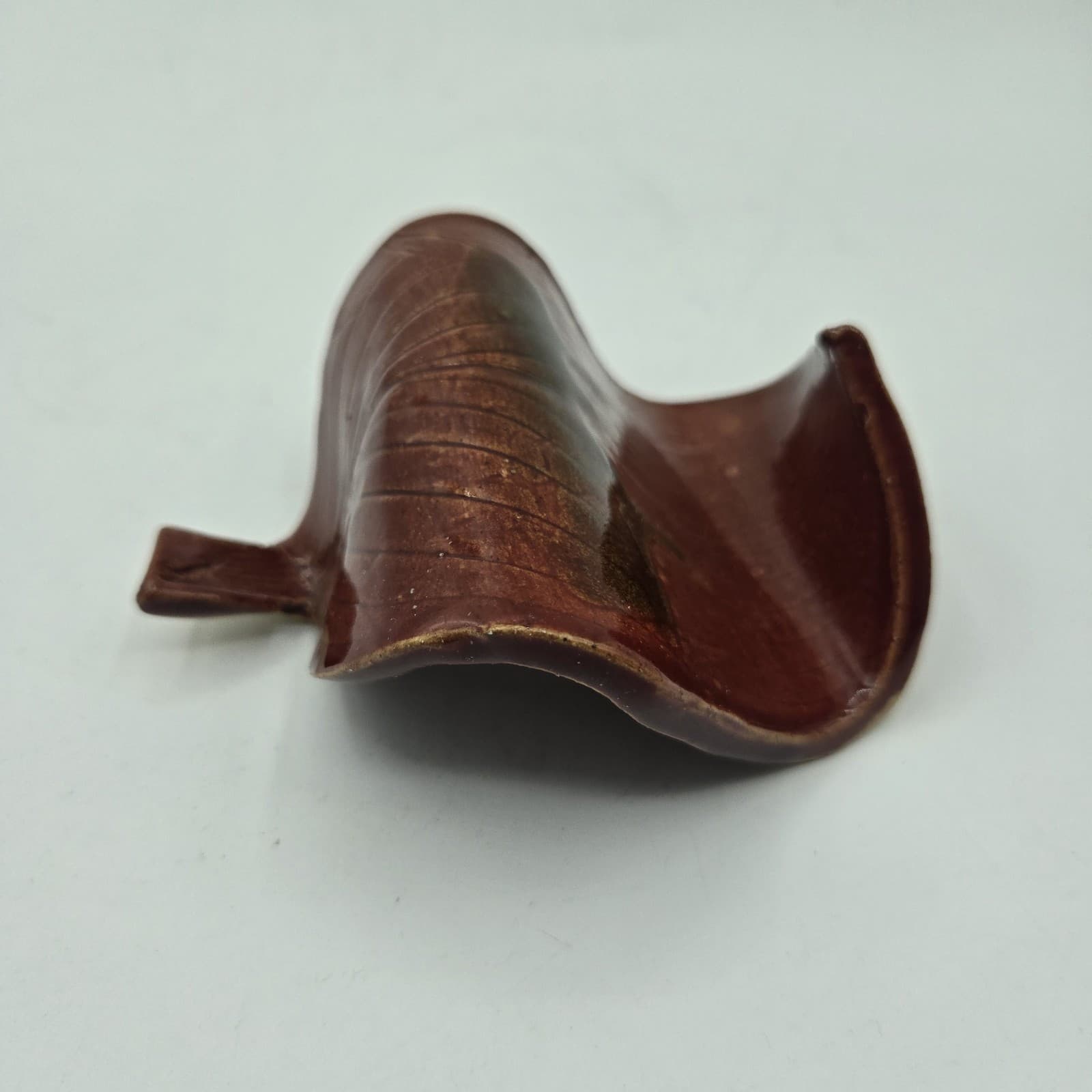 Studio Art Pottery Business Card Holder Leaf Design Stray Cat Studio Brown - Thumbnail 2