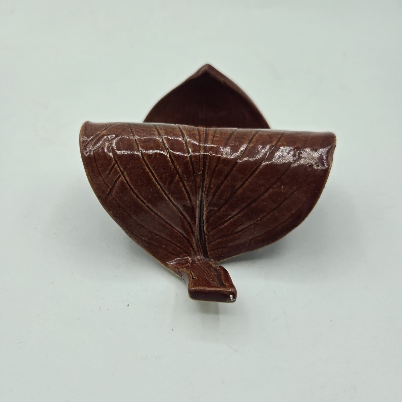 Studio Art Pottery Business Card Holder Leaf Design Stray Cat Studio Brown - Thumbnail 3