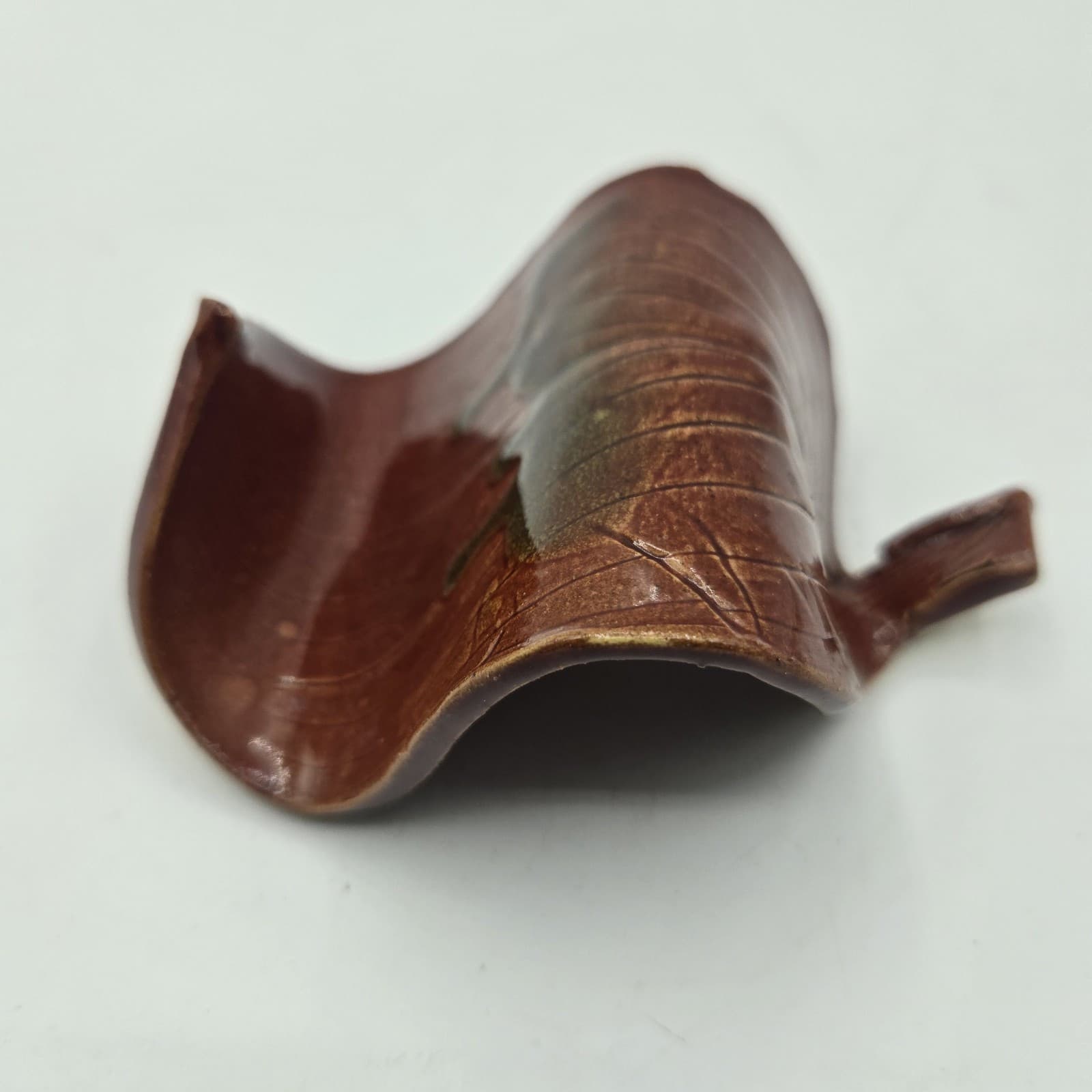 Studio Art Pottery Business Card Holder Leaf Design Stray Cat Studio Brown - Thumbnail 6