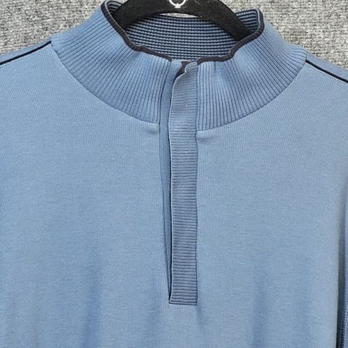 Hugo Boss Mens Sweater L Blue Cotton Hidden Snap Henley Pullover Mock Turtleneck - Thumbnail 3