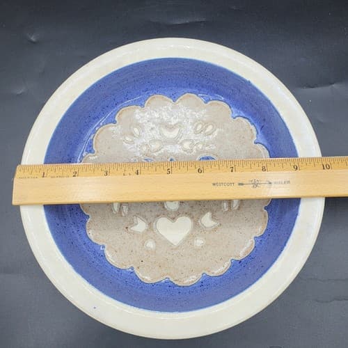 Clay City Pottery Pie Plate Deep Dish Blue Stoneware Hearts Signed Collectible - Thumbnail 7