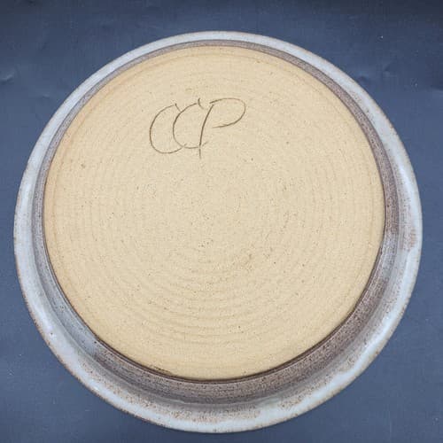 Clay City Pottery Pie Plate Deep Dish Blue Stoneware Hearts Signed Collectible - Thumbnail 6