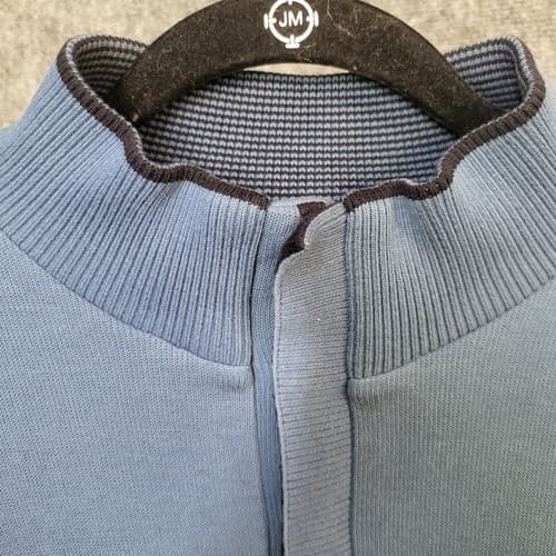 Hugo Boss Mens Sweater L Blue Cotton Hidden Snap Henley Pullover Mock Turtleneck - Thumbnail 4