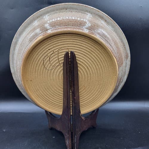 Clay City Pottery Pie Plate Deep Dish Blue Stoneware Hearts Signed Collectible - Thumbnail 5