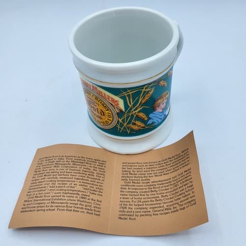Gold Metal Flour Mug Advertising Porcelain The Corner Store Japan VTG 1982 - Thumbnail 8