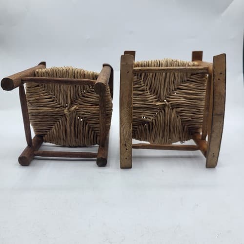 Handmade Wooden Rattan Rocking & Chair Brown Dollhouse Furniture Cottagecore - Thumbnail 6