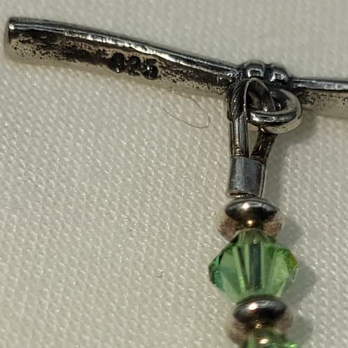 925 Silver Bracelet Glass Beads Green Blue Pink Toggle Heart Clasp Marked - Thumbnail 10