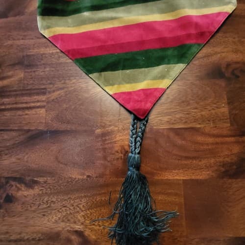 Christmas Pier 1 Long Runner Red Green Gold Velvet 14"x72" Striped Tassels - Thumbnail 4
