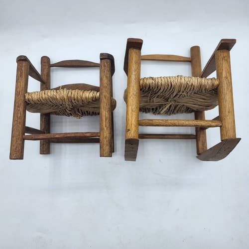 Handmade Wooden Rattan Rocking & Chair Brown Dollhouse Furniture Cottagecore - Thumbnail 7