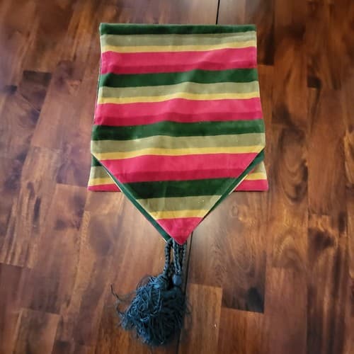 Christmas Pier 1 Long Runner Red Green Gold Velvet 14"x72" Striped Tassels - Thumbnail 6