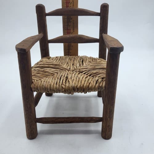 Handmade Wooden Rattan Rocking & Chair Brown Dollhouse Furniture Cottagecore - Thumbnail 10