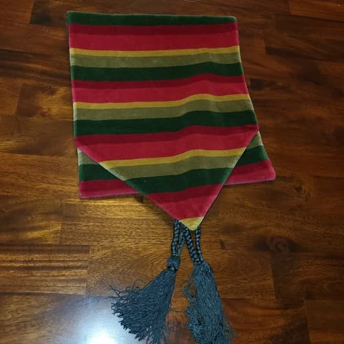 Christmas Pier 1 Long Runner Red Green Gold Velvet 14"x72" Striped Tassels - Thumbnail 10
