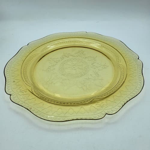 Vintage Federal Depression Glass Dinner Plate Spoke Amber Yellow 11" Replacement - Thumbnail 2