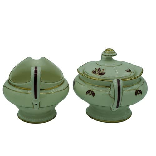 Castleton China Jubelee Sugar Bowl Creamer Set Ivory Burgandy Gold Trim USA - Thumbnail 5
