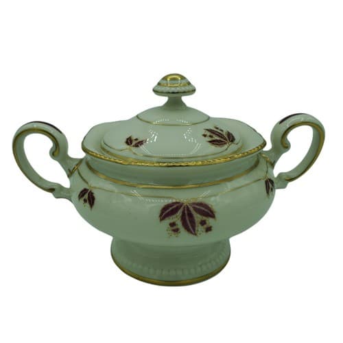 Castleton China Jubelee Sugar Bowl Creamer Set Ivory Burgandy Gold Trim USA - Thumbnail 3