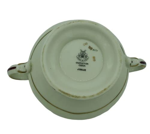 Castleton China Jubelee Sugar Bowl Creamer Set Ivory Burgandy Gold Trim USA - Thumbnail 8