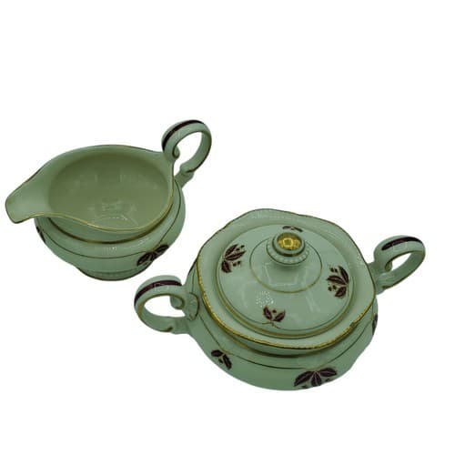 Castleton China Jubelee Sugar Bowl Creamer Set Ivory Burgandy Gold Trim USA - Thumbnail 4