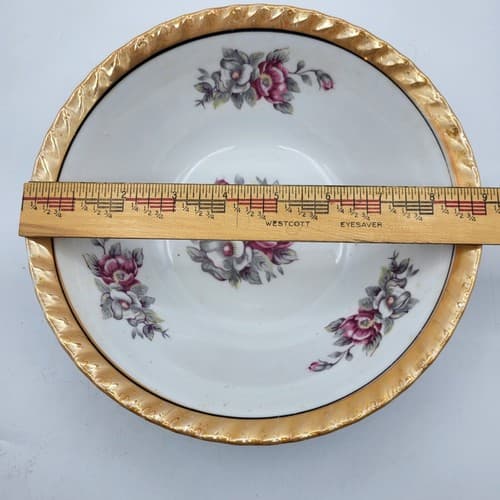 Vintage Japanese Peach Lusterware Bowl 9" Hand Painted Pink Gray Flowers Serving - Thumbnail 10