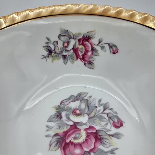 Vintage Japanese Peach Lusterware Bowl 9" Hand Painted Pink Gray Flowers Serving - Thumbnail 4