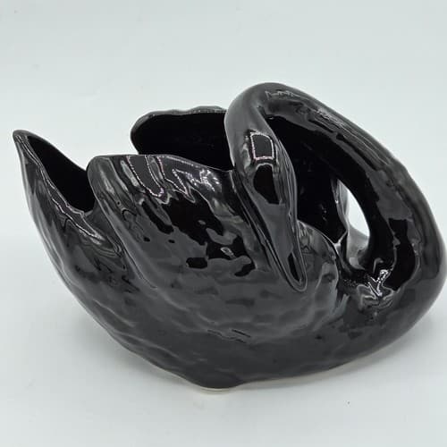 San Miguel Black Swan Planter Pot Vase Towel Holder Romantic High Gloss MCM VTG - Thumbnail 7