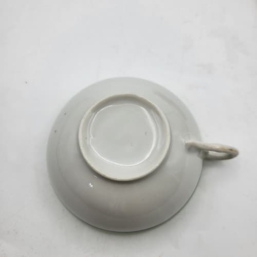 Japanese Porcelain Tea Cup & Saucer Pair Green Border Floral Bouquet Translucent - Thumbnail 7