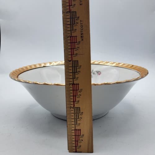 Vintage Japanese Peach Lusterware Bowl 9" Hand Painted Pink Gray Flowers Serving - Thumbnail 11