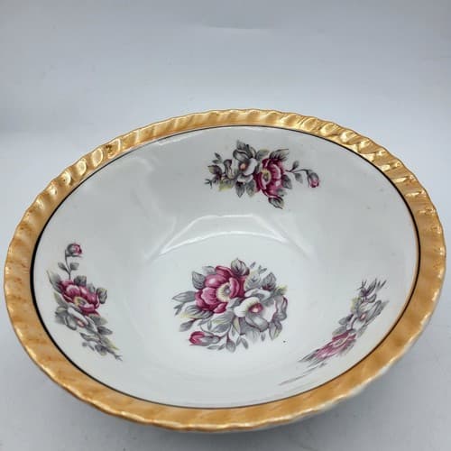 Vintage Japanese Peach Lusterware Bowl 9" Hand Painted Pink Gray Flowers Serving - Thumbnail 5
