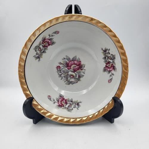 Vintage Japanese Peach Lusterware Bowl 9" Hand Painted Pink Gray Flowers Serving - Thumbnail 6