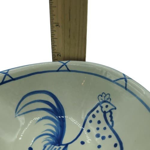 Terracotta Rooster Bowl Blue White Small 5in Two Tone MCM Handmade Handpainted - Thumbnail 5
