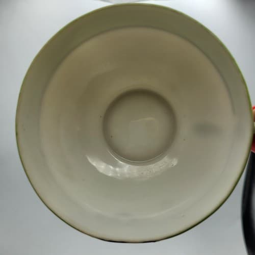 Japanese Porcelain Tea Cup & Saucer Pair Green Border Floral Bouquet Translucent - Thumbnail 6