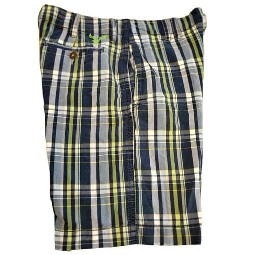 American Eagle Mens Shorts Blue 33 Plaid Cotton 4 Pockets Classic Flat Front - Thumbnail 4