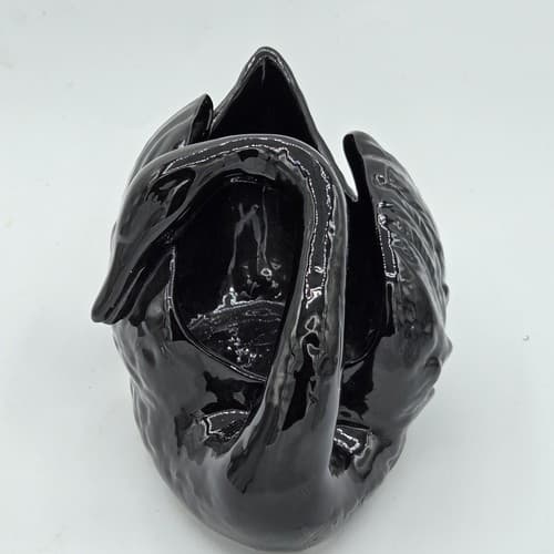 San Miguel Black Swan Planter Pot Vase Towel Holder Romantic High Gloss MCM VTG - Thumbnail 3