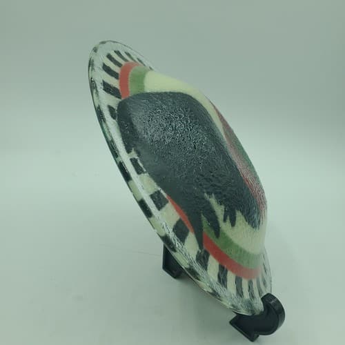 Peggy Karr Signed Round Red Rooster Fused Art Glass Bowl Cottagecore Black Edge - Thumbnail 10