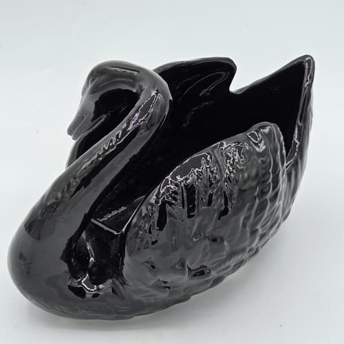 San Miguel Black Swan Planter Pot Vase Towel Holder Romantic High Gloss MCM VTG - Thumbnail 4