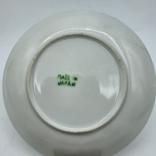 Japanese Porcelain Tea Cup & Saucer Pair Green Border Floral Bouquet Translucent - Thumbnail 8