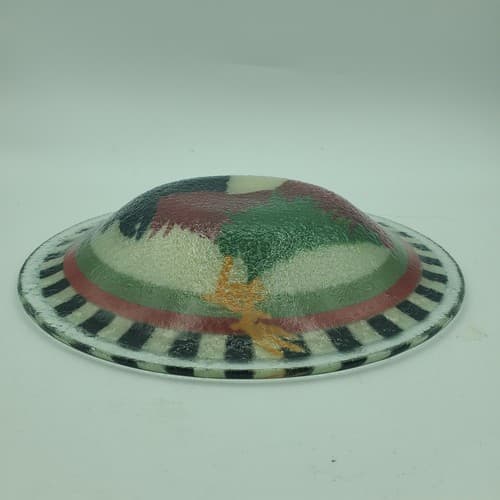 Peggy Karr Signed Round Red Rooster Fused Art Glass Bowl Cottagecore Black Edge - Thumbnail 12