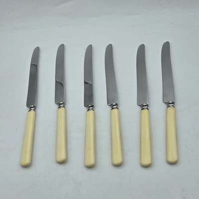 VTG Universal Celluloid Cream Handle Dinner Butter Knives Stainless Steel Blade - Thumbnail 3
