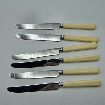 VTG Universal Celluloid Cream Handle Dinner Butter Knives Stainless Steel Blade - Thumbnail 4