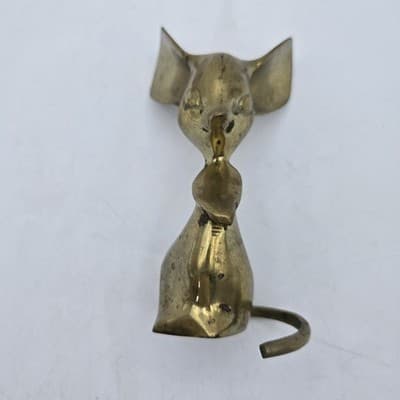 Vintage Solid Brass Mouse Big Ears & Long Tail Patina Paperweight 5.5" - Thumbnail 5