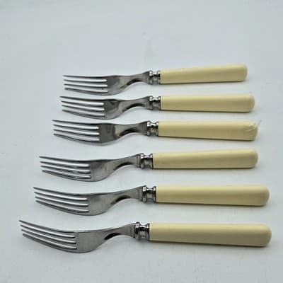 VTG Universal Celluloid Cream Handle Dinner Forks Stainless Steel Blade 4 Prong - Thumbnail 3
