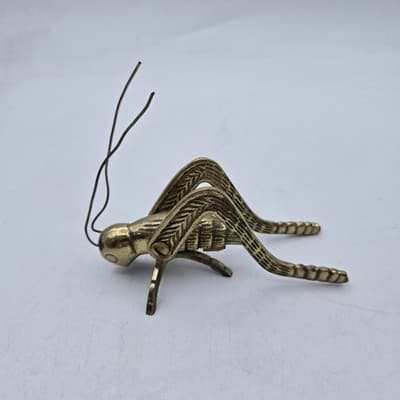 VTG Solid Brass Grasshopper Prosperity Figurine Good Luck India 4" Paperweight - Thumbnail 2